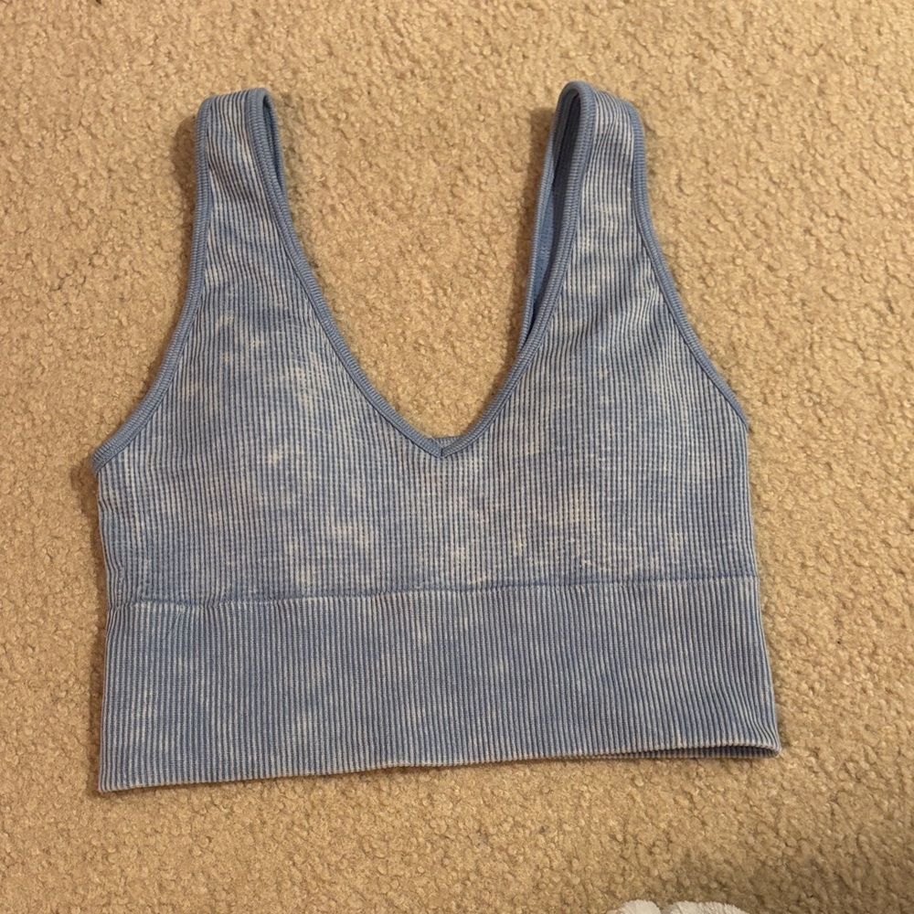 Blue Ribbed Women's Top